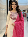 Ivory Embroidered Suit Set with Pink Printed Dupatta - D-03 - view 1