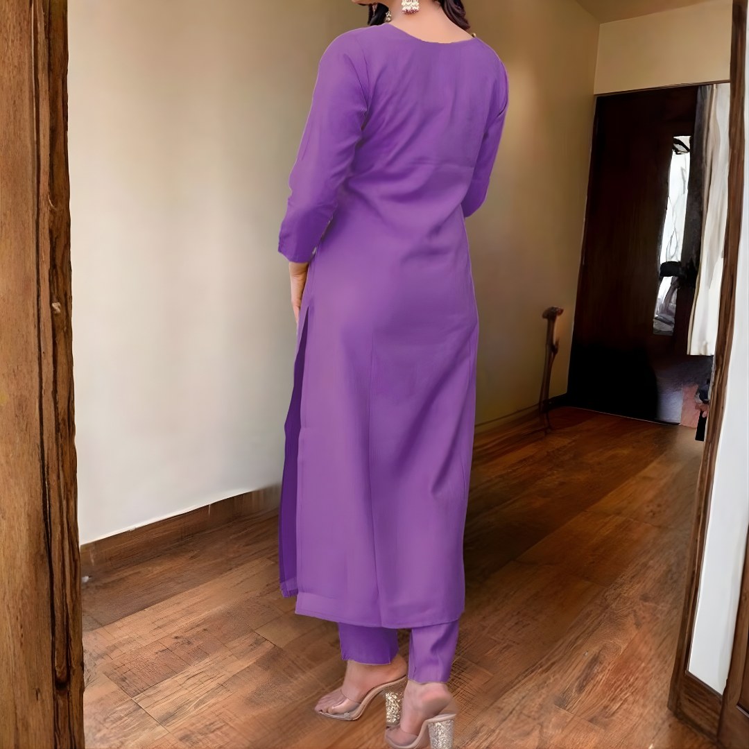 Lavender Embroidered Suit Set with Floral Organza-Look Dupatta - D-08 - view 5
