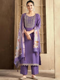 Lavender Embroidered Yoke Suit Set with Lace Hem - D-11 - view 1