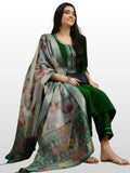 Bottle Green Embroidered Suit Set with Floral Dupatta - D-15 - view 1