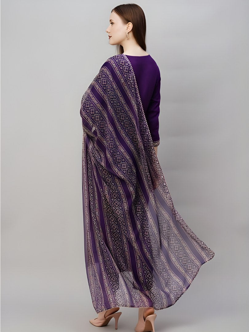 Deep Purple Suit Set with Printed Dupatta - D-17 - view 5