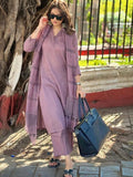 Mauve Solid Suit Set with Checked Dupatta - D-23 - view 1