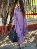 Lavender Solid Suit Set with Checked Dupatta - D-24 - view 1