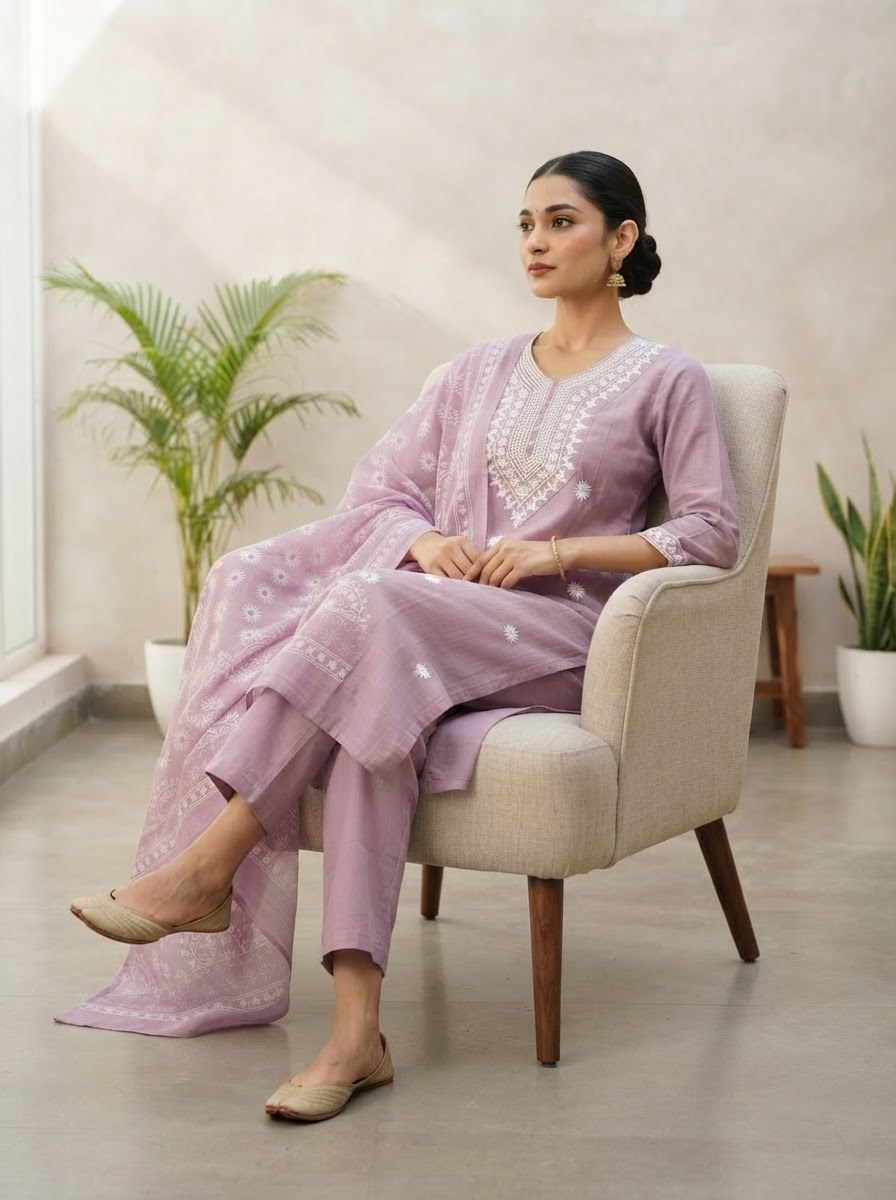 Onion Pink Embroidered Butti Suit Set with Printed Dupatta - D-42 - view 5