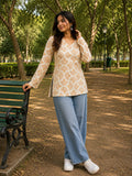 Beige Geometric Print Cotton Short Kurti - DK-201 - view 1