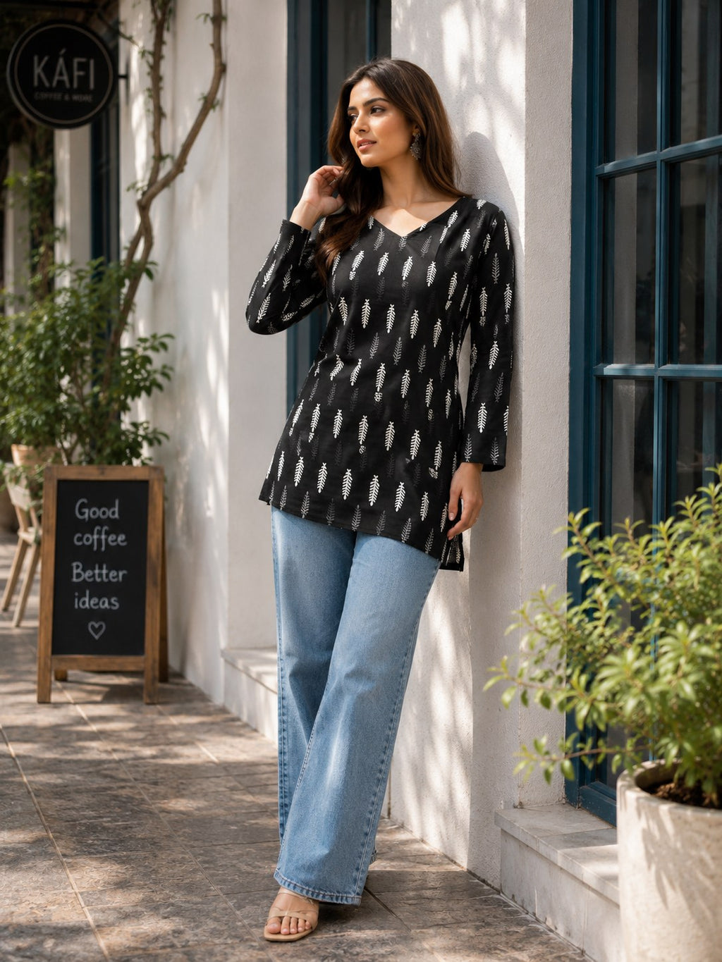 Black Ikat Print Cotton Short Kurti - DK-204 - view 2