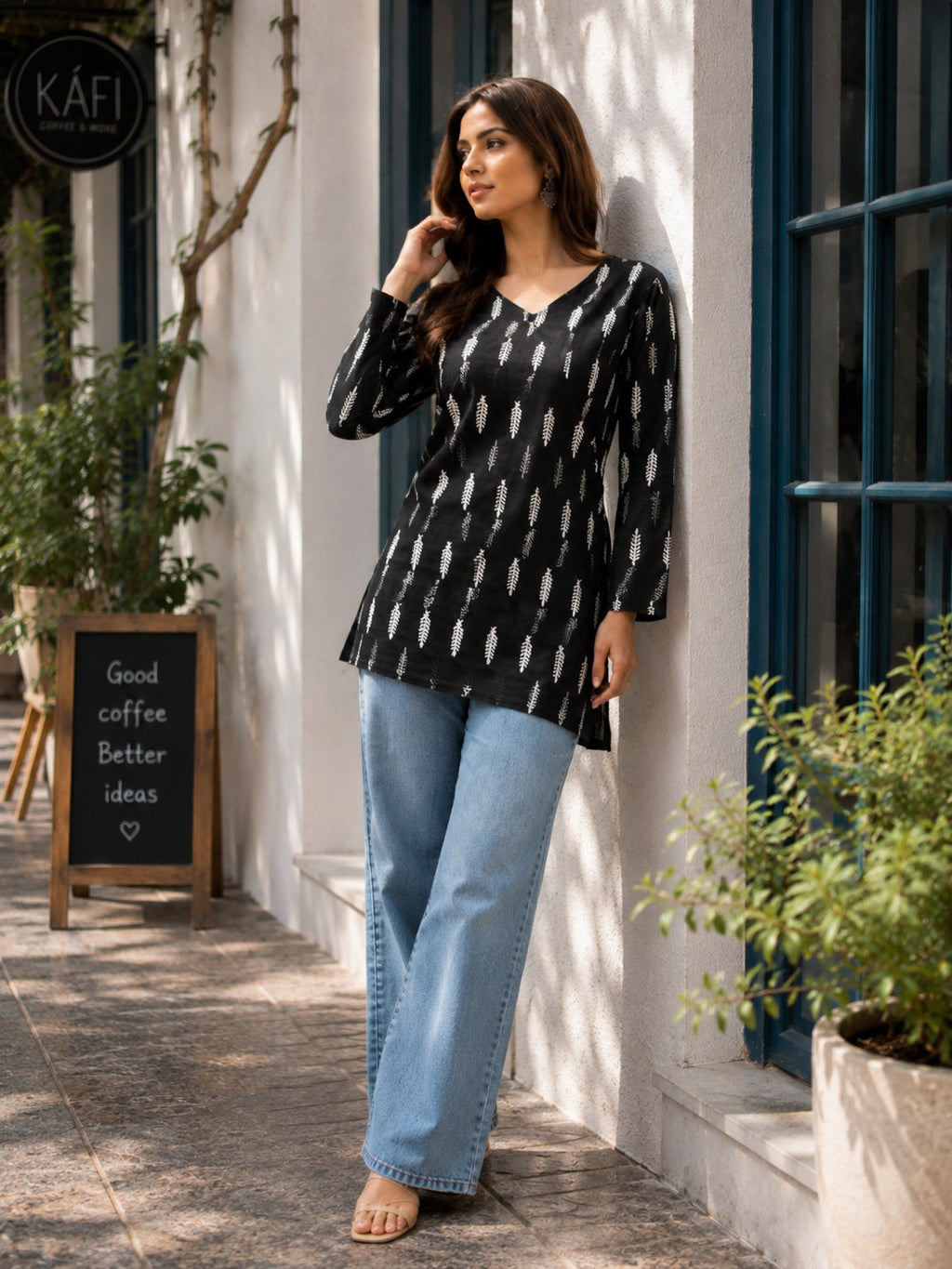 Black Ikat Print Cotton Short Kurti - DK-204 - view 3