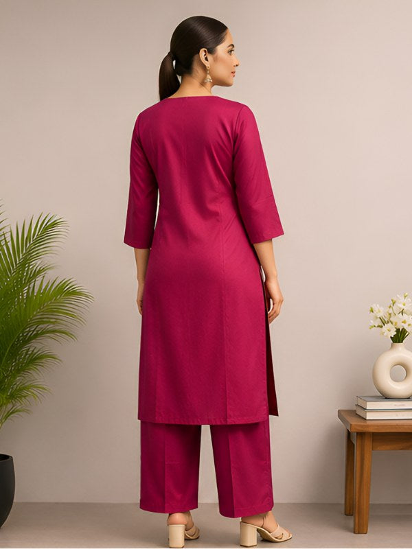 Rani Pink Silk Blend Co-ord Set with Cording Embroidery - DC-112 - view 4