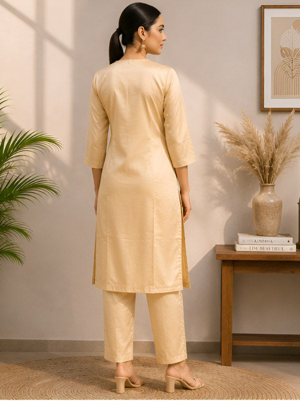 Golden Beige Silk Blend Co-ord Set with Cording Embroidery - DC-113 - view 4