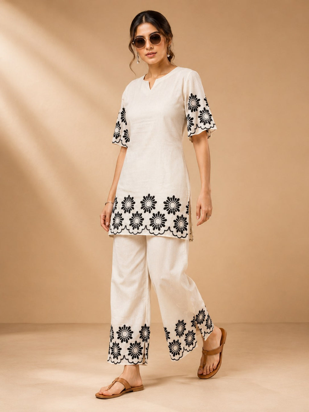 Off-White Cutwork Embroidered Khadi Cotton Co-ord Set - DC-108 - view 3