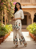 Ivory Botanical Print Khadi Cotton Co-ord Set - DC-103 - view 1