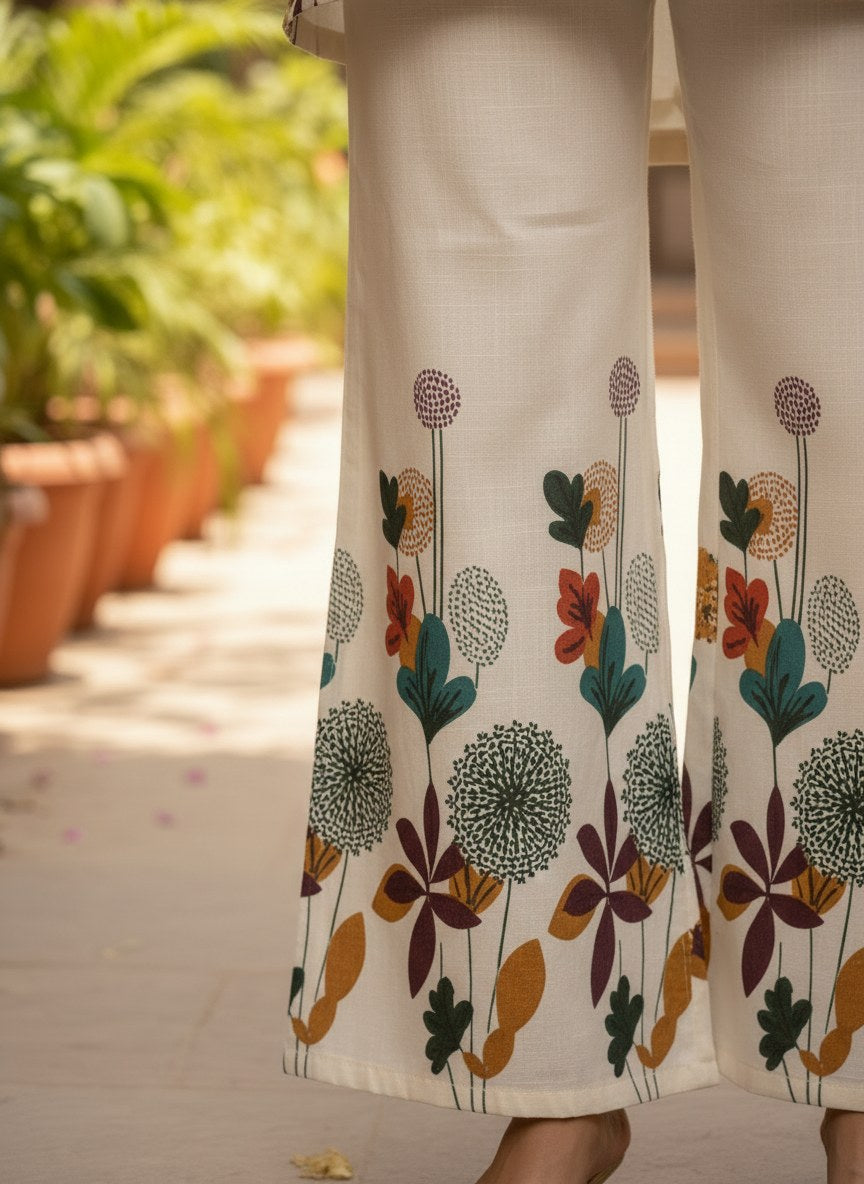 Ivory Botanical Print Khadi Cotton Co-ord Set - DC-103 - view 7