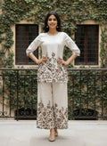Ivory Floral Table Print Khadi Cotton Co-ord Set - DC-101 - view 1