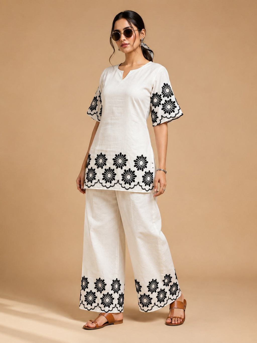 Off-White Cutwork Embroidered Khadi Cotton Co-ord Set - DC-108 - view 2