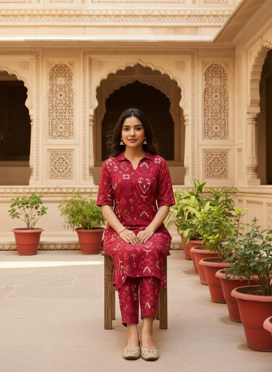 Maroon Ikat Print Co-ord Set - DC-105 - view 4