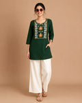 Bottle Green Embroidered Short Kurti & Palazzo Co-ord Set - DC-107 - view 1