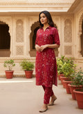 Maroon Ikat Print Co-ord Set - DC-105 - view 1