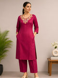 Rani Pink Silk Blend Co-ord Set with Cording Embroidery - DC-112 - view 1
