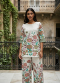 Ivory Multicolour Floral Print Khadi Cotton Co-ord Set - DC-102 - view 1