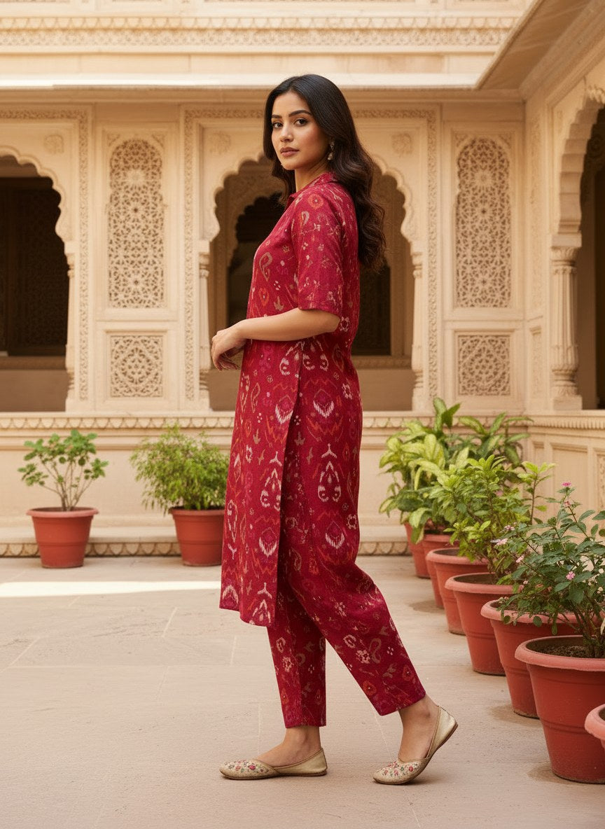 Maroon Ikat Print Co-ord Set - DC-105 - view 3
