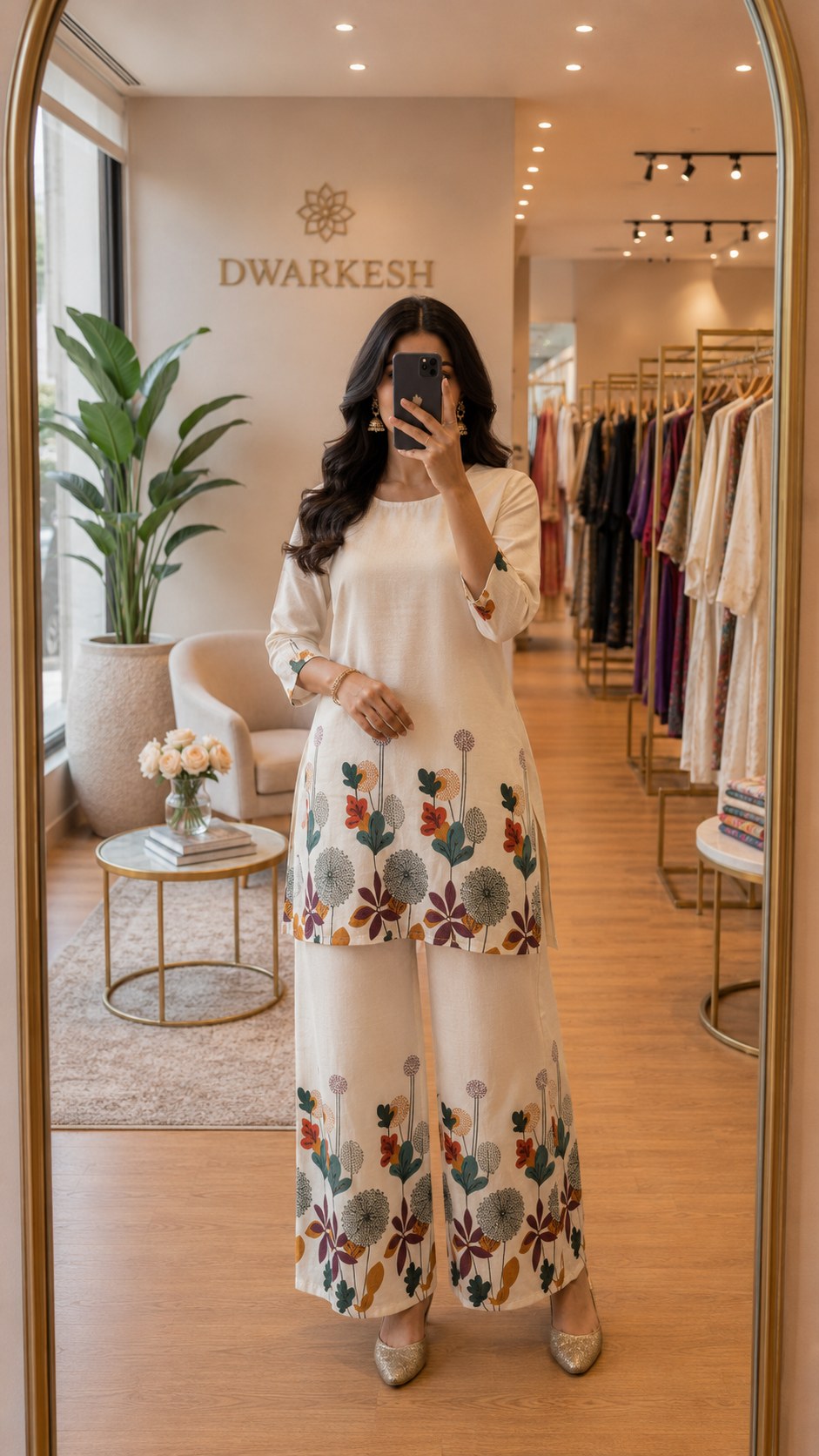 Ivory Botanical Print Khadi Cotton Co-ord Set - DC-103 - view 8