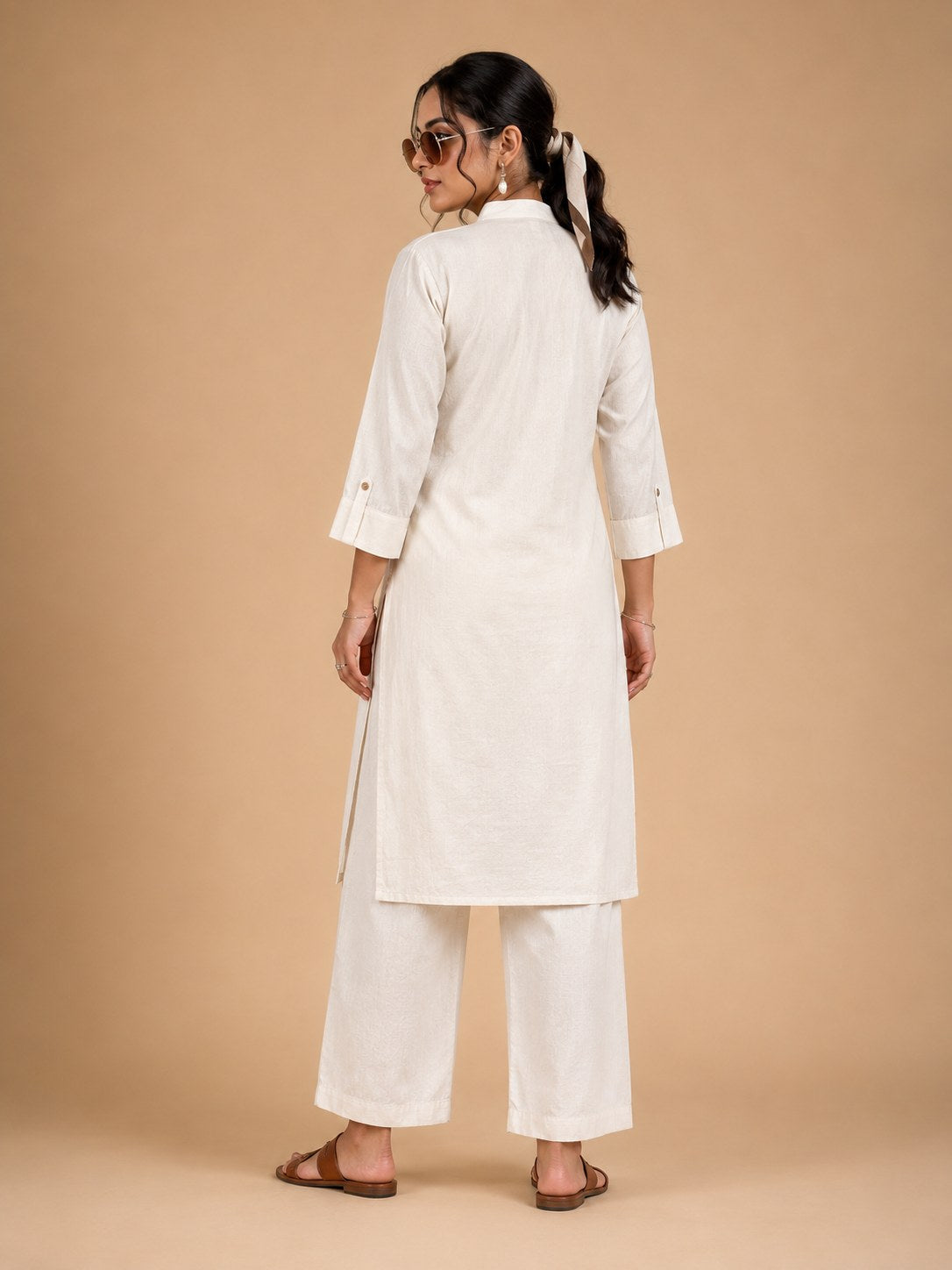 Off-White Elephant Embroidered Khadi Cotton Co-ord Set - DC-109 - view 6