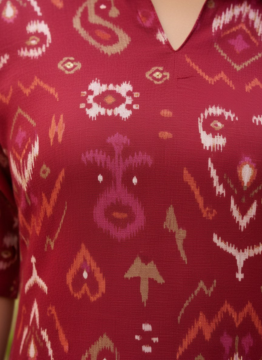 Maroon Ikat Print Co-ord Set - DC-105 - view 5