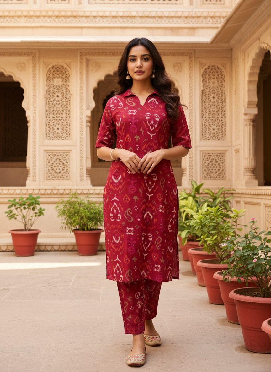 Maroon Ikat Print Co-ord Set - DC-105 - view 2