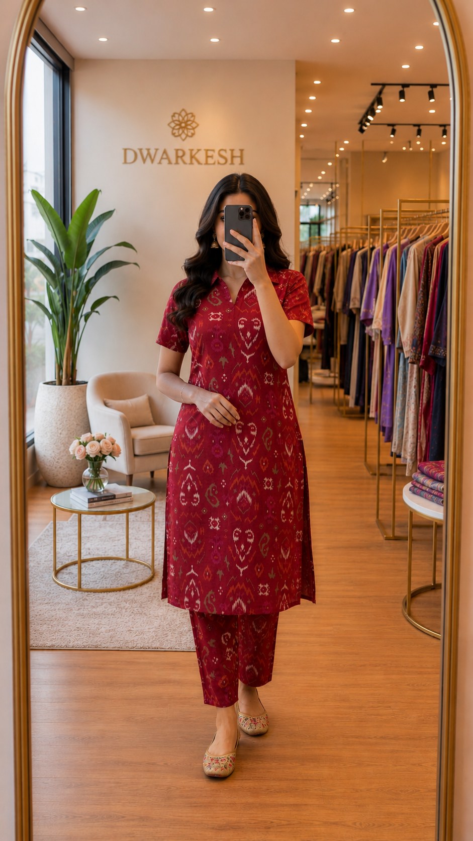 Maroon Ikat Print Co-ord Set - DC-105 - view 6