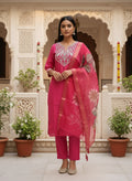 Rani Pink Roman Silk Embroidered Suit Set - DR-501 - view 1