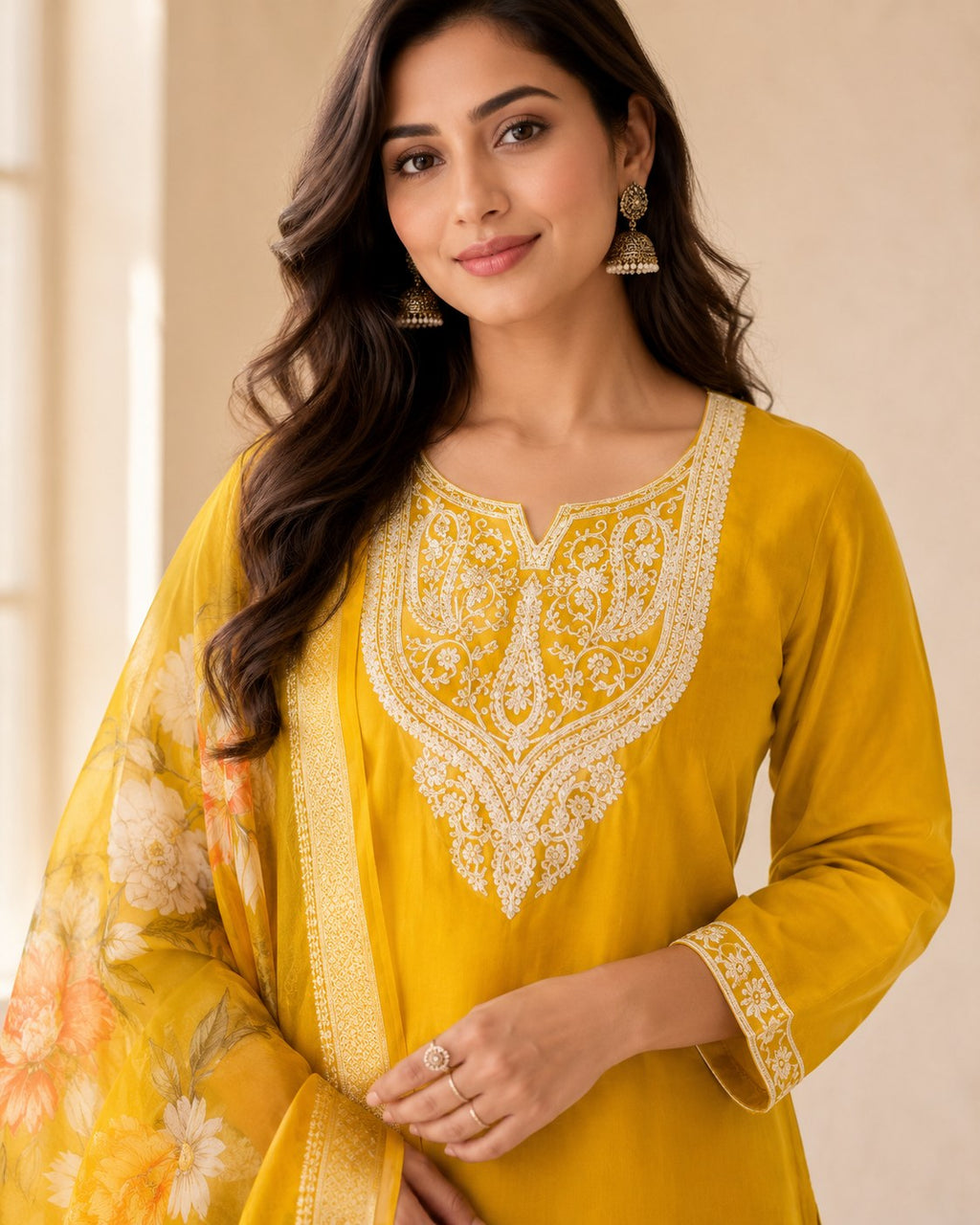 Mustard Yellow Roman Silk Embroidered Suit Set - DR-507 - view 4