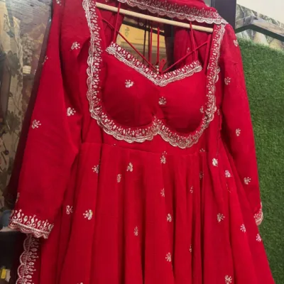 Red Designer Georgette Anarkali Suit for Women
