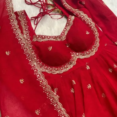 Red Designer Georgette Anarkali Suit for Women