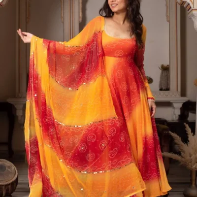 Orange Digital Print Anarkali Suit for Women | Heavy Flair
