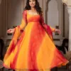 Orange Digital Print Anarkali Suit for Women | Heavy Flair