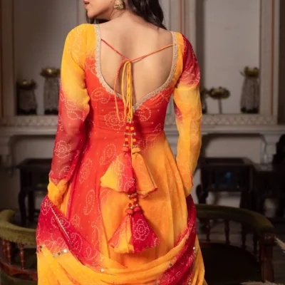 Orange Digital Print Anarkali Suit for Women | Heavy Flair
