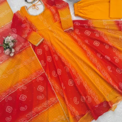Orange Digital Print Anarkali Suit for Women | Heavy Flair