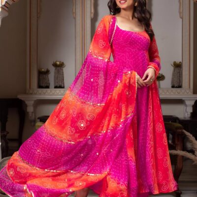 Pink Digital Print Anarkali Suit for Women | Heavy Flair
