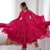 Pink Ruffle Bloom Designer Anarkali Gown for Women with Dupatta