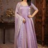 Embroidered Satin Silk Anarkali Gown for Women with Dupatta