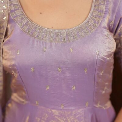 Embroidered Satin Silk Anarkali Gown for Women with Dupatta