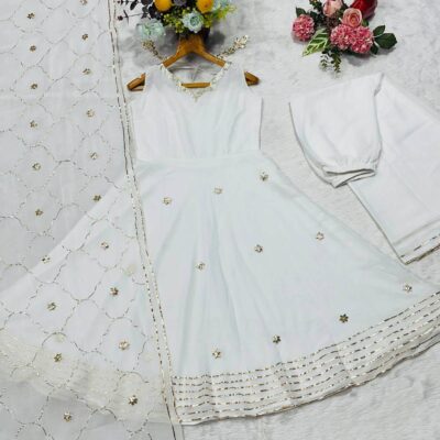 White Designer Anarkali Suit for Women | Georgette Palazzo Set